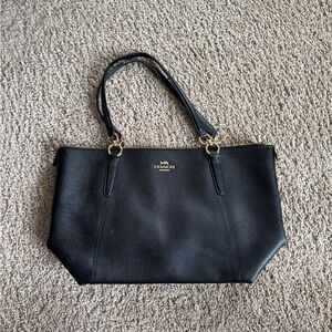 Coach Black Leather Tote with Gold Hardware